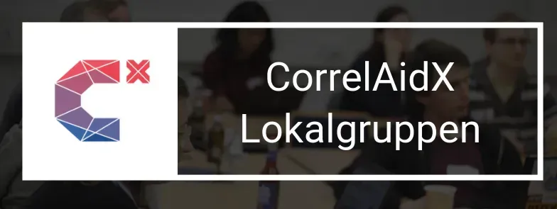 Ein Logo. Links das CorrelAidX Logo, ein stylisiertes C mit hochgesetztem X. Das CorrelAid C hat verschiedene Segmente, die von blau über Lila zu Rot gehen. Rechts vom Logo der Schriftzug