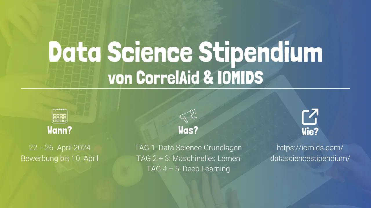 Hände von Personen, die am Laptop arbeiten und zusammengefasste Informationen zum Stipendium