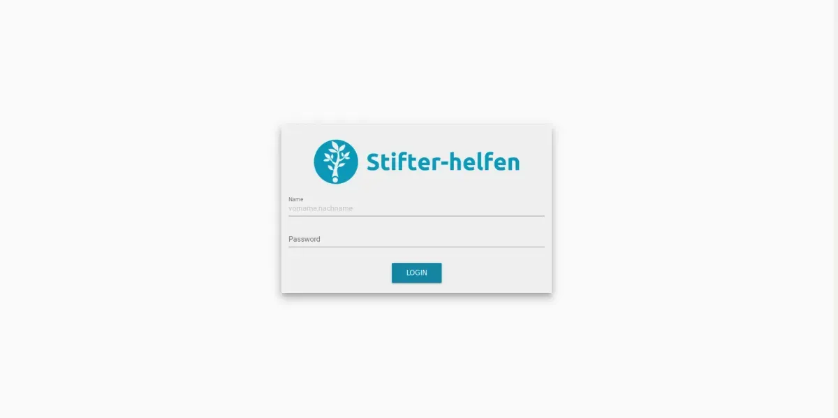 Login modal of the app. You can log in with the user name and password. On top of the login dialogue is the Stifter-helfen logo.