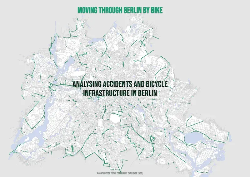 screenshot of the interactive tool the Berlin group developed. It shows a map of Berlin where certain streets are highlighted in dark green. The title is overlayed in caps in the center: