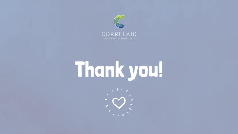 Text: "Thank you" with the CorrelAid logo on top and a heart on the bottom