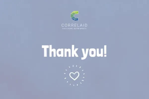 Text: "Thank you" with the CorrelAid logo on top and a heart on the bottom